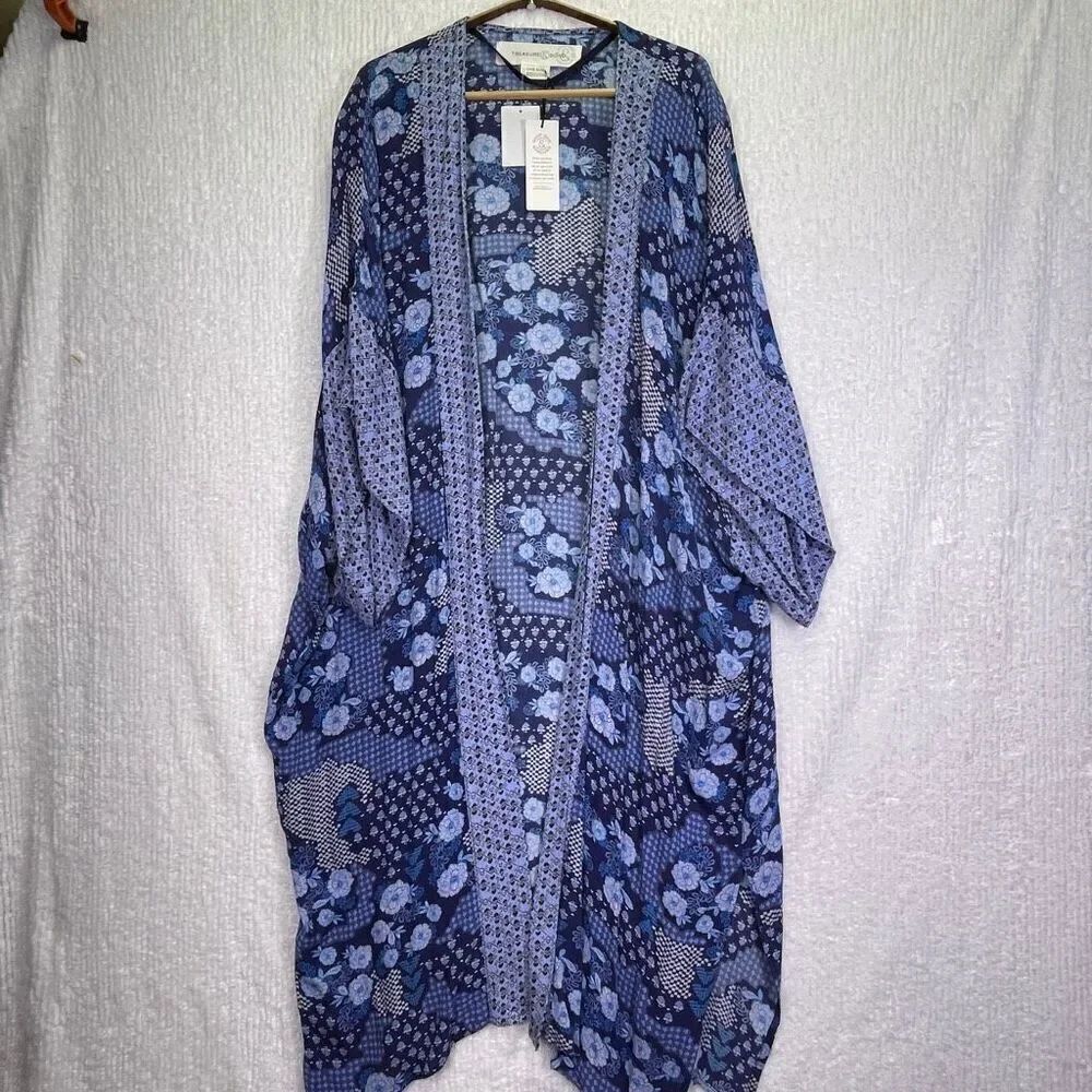 Treasure & Bond Navy Floral Mix Open Front Cardigan One Size NWT